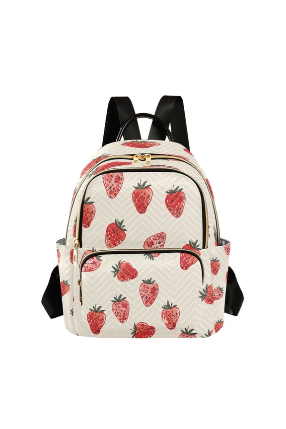 Quilted Backpack Fashion Backpack 11.41 * 6.1 * 14.17 Inch Women's Fashion Backpack Picnic Shopping Travel Out Sports backpack Small Strawberry