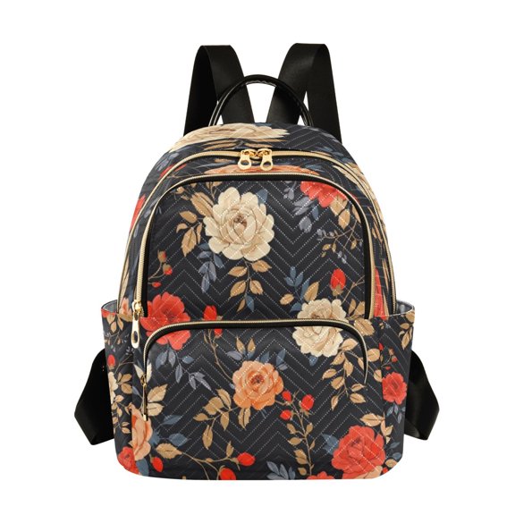 Quilted Backpack Fashion Backpack 11.41 * 6.1 * 14.17 Inch Women's Fashion Backpack Picnic Shopping Travel Out Sports backpack Beautiful Colored Roses