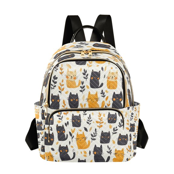 Quilted Backpack Fashion Backpack 11.41 * 6.1 * 14.17 Inch Women's Fashion Backpack Picnic Shopping Travel Out Sports backpack Cartoon Black and Gold Cat