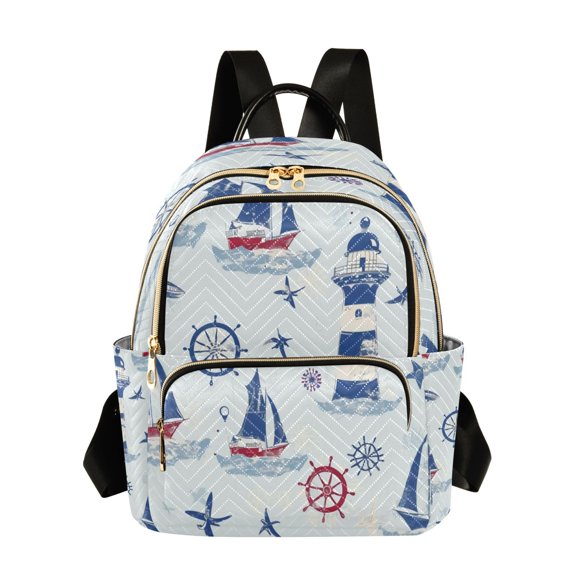 Quilted Backpack Fashion Backpack 11.41 * 6.1 * 14.17 Inch Women's Fashion Backpack Picnic Shopping Travel Out Sports backpack Cartoon Lighthouse and Boat