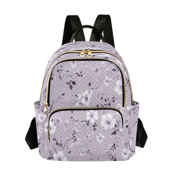 Quilted Backpack Fashion Backpack 11.41 * 6.1 * 14.17 Inch Women's Fashion Backpack Picnic Shopping Travel Out Sports backpack Light Purple Cloth Flowers