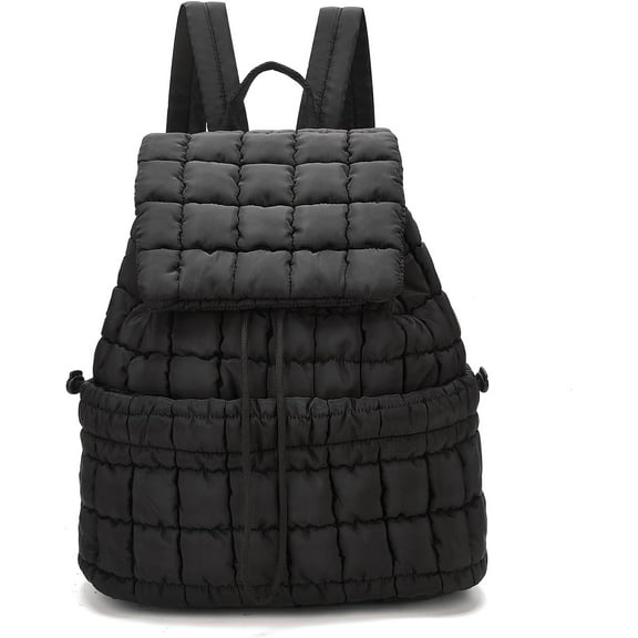 JUYGO Quilted Backpack Lightweight Puffer Backpack for Women Drawstring Padding Puffy Travel Daypacks Gym Bag for Ladies Black