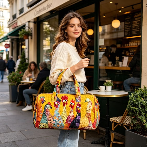 Quilted Bag Large Embroidery Duffle Bag For Women Travel Tote Bag With Cute Nature Prints Shoulder Bag For Weekend Trip
