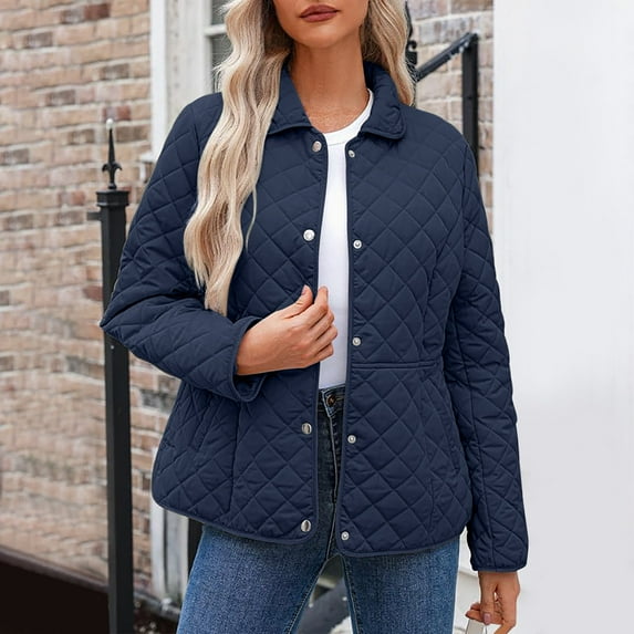 Quilted Barn Jackets for Women 2025 Light Jackets for Women Lightweight Puffer Jacket Women Spring Jackets for Women 2025 Fall Jackets for Women 2025 Casual Color Blocked Lapel Long Sleeved Jackets