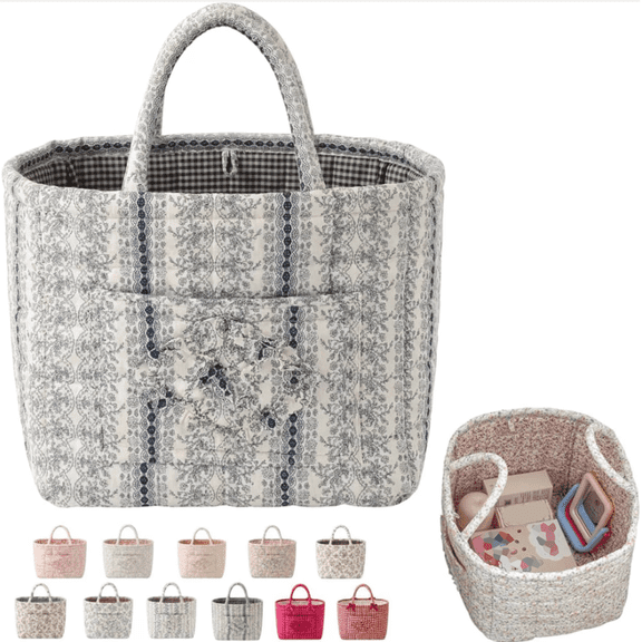 Quilted Basket, Large Capacity Quilted Car Storage Tote Bag with Handles, Foldable Machine Washable Multifunctional Organizer
