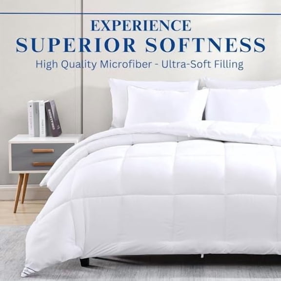 Quilted Bedding Comforter Twin Size - Duvet Insert with 8 Tabs - Super Soft, Comfy & Cozy All Season Twin Size Comforter - Down Alternative Bed Comforters - 66"x88", White Comforters