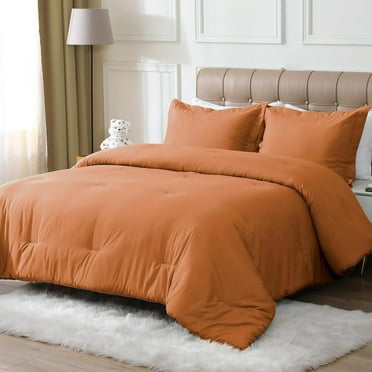 Queen Quilted Bedspread 3-Piece Oversized Reversible Ultrasonic Comforter Set Bed Pumpkin