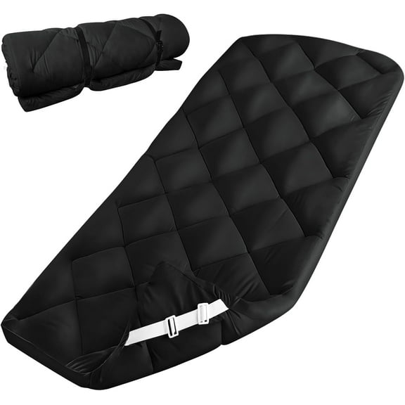 Quilted Black Microfiber Cot Pad Sleeping Pad 30" x 75" x 2", Non-Slip, Machine Washable