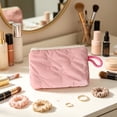 thumbnail image 1 of Quilted Bow Makeup Bag, Small Cosmetic Pouch with Zipper, Portable Coin Purse for Campus Daily Carry, 1 of 6