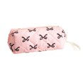 thumbnail image 1 of Quilted Bow Pencil Pouch Large Capacity Soft Stationery Storage Bag for Brushes Pencils and Travel Makeup Black, 1 of 3