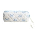 thumbnail image 1 of Quilted Bow Pencil Pouch Large Capacity Soft Stationery Storage Bag for Brushes Pencils and Travel Makeup Blue, 1 of 3