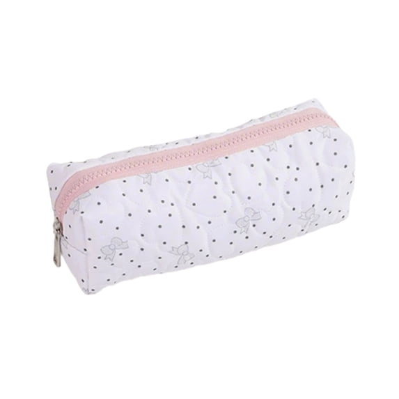 Quilted Bow Pencil Pouch for s, Soft Fabric Pen Case with Zipper, Holds 30 Pencils, Ideal for Office Desk or Travel