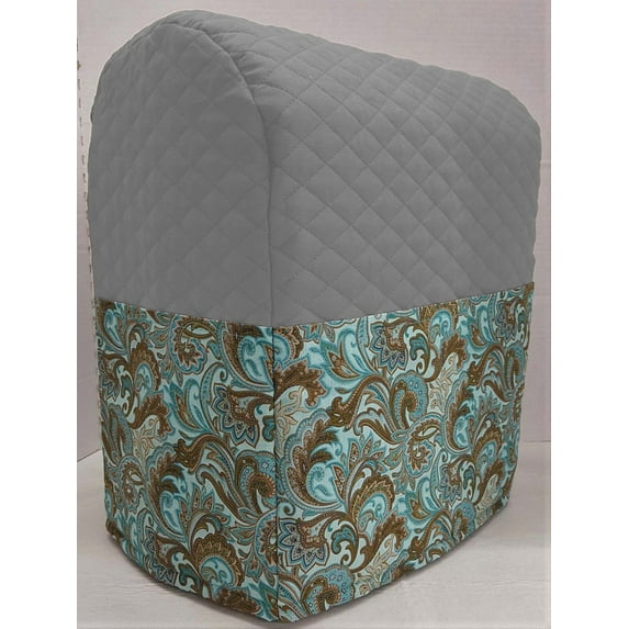 Quilted Brown & Teal Paisley Cover Compatible with Sunbeam Heritage Series 4.6qt Mixmaster by Penny's Needful Things (Gray)