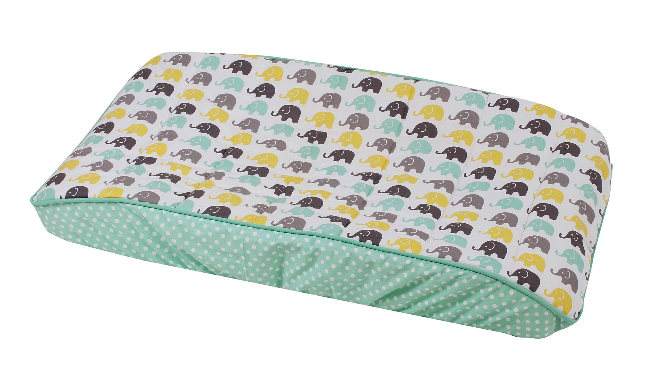 Quilted Changing Pad Cover, Elephants Mint/Yellow/Grey