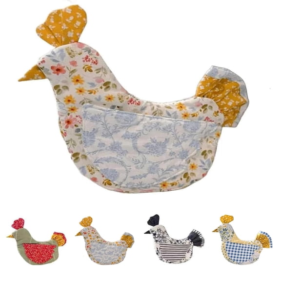 Quilted Chicken Oven Mitt Pot Holder Heat Resistant 2 in 1 Farmhouse Kitchen Baking Gloves Cooking Gift for Women