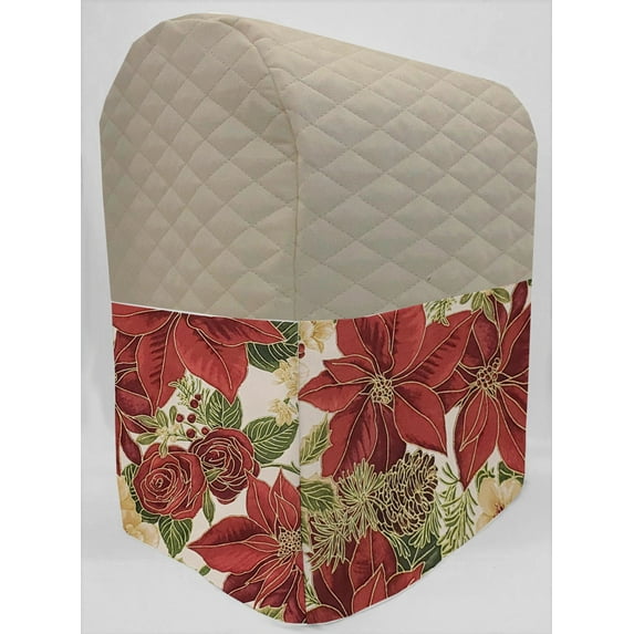 Quilted Christmas Poinsettia Cover Compatible with Cuisinart 5.5qt Precision Master Stand Mixer by Penny's Needful Things (Cream)