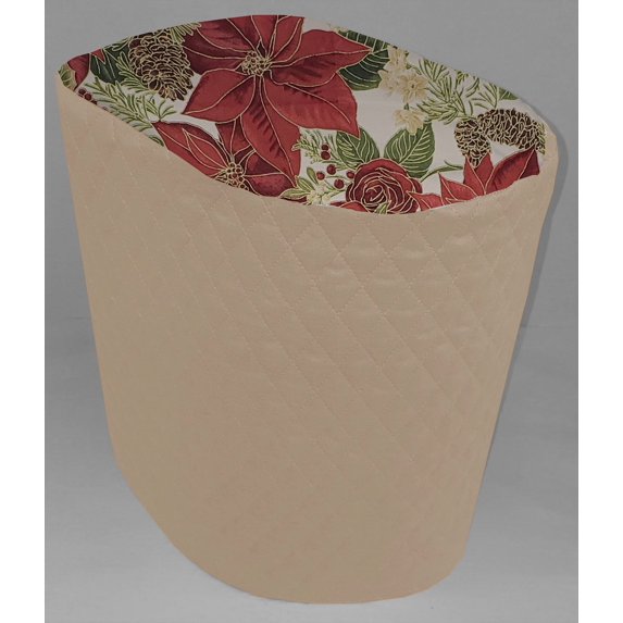 Quilted Christmas Poinsettia Food Processor Cover by Penny's Needful Things (Large, Tan)