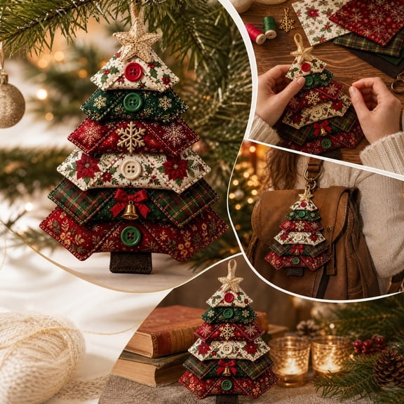 Quilted Christmas Tree Kit Diy, 8 Inch Layered Fabric Tree Ornament Diy Sewing Kit, All-in-one Precut Patchwork Craft Set, Beginner Friendly Handmade Hanging Ornament For Holiday Gift Home Decor