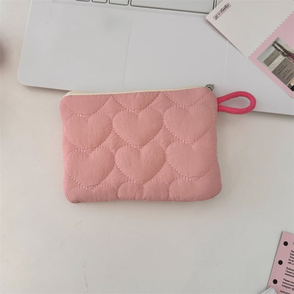 Quilted Coin Purse & Makeup Bag - Mini Portable Storage Pouch for Cosmetics & Small Items - Lightweight Travel Organizer with Zipper Closure