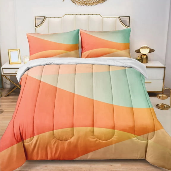 Quilted Comforter Duvet, All Season Duvet, Soft Bedding 3 Set, 1 Duvet Comforter & 2 Pillow Case, Abstract colorful green and red vector wave, King