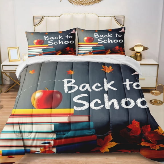 Quilted Comforter Duvet, All Season Duvet, Soft Bedding 3 Set, 1 Duvet Comforter & 2 Pillow Case, Back Tp School Classroom, Full