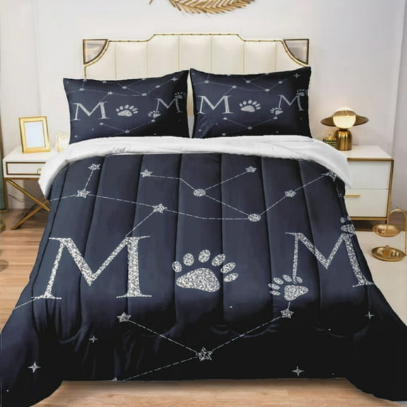 Quilted Comforter Duvet, All Season Duvet, Soft Bedding 3 Set, 1 Duvet Comforter & 2 Pillow Case, Celestial map 'MOM' letter, Queen
