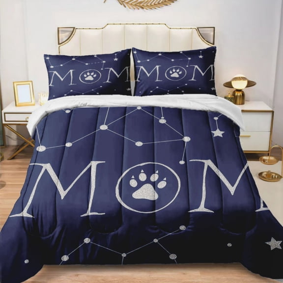 Quilted Comforter Duvet, All Season Duvet, Soft Bedding 3 Set, 1 Duvet Comforter & 2 Pillow Case, Celestial map 'MOM' letters, King