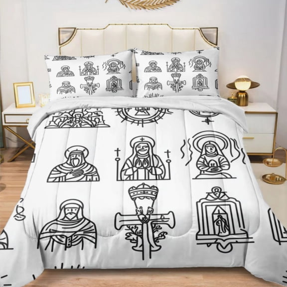 Quilted Comforter Duvet, All Season Duvet, Soft Bedding 3 Set, 1 Duvet Comforter & 2 Pillow Case, Christian catholic icon, Queen