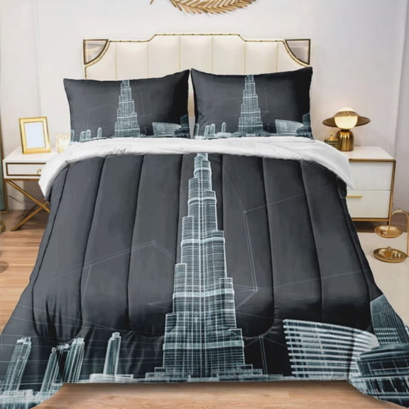 Quilted Comforter Duvet, All Season Duvet, Soft Bedding 3 Set, 1 Duvet Comforter & 2 Pillow Case, Dubai Hologram, King