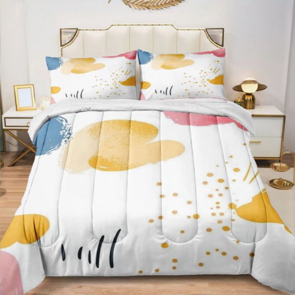 Quilted Comforter Duvet, All Season Duvet, Soft Bedding 3 Set, 1 Duvet Comforter & 2 Pillow Case, Hand Drawing Cloud, Queen