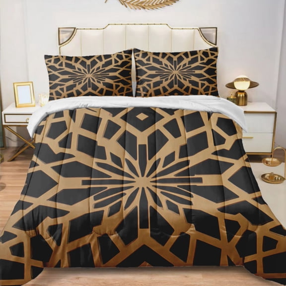 Quilted Comforter Duvet, All Season Duvet, Soft Bedding 3 Set, 1 Duvet Comforter & 2 Pillow Case, Islamic geometric patterns, King