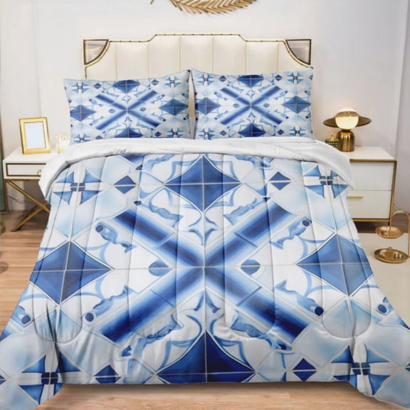 Quilted Comforter Duvet, All Season Duvet, Soft Bedding 3 Set, 1 Duvet Comforter & 2 Pillow Case, Mineral Blue Mediterranean, Twin