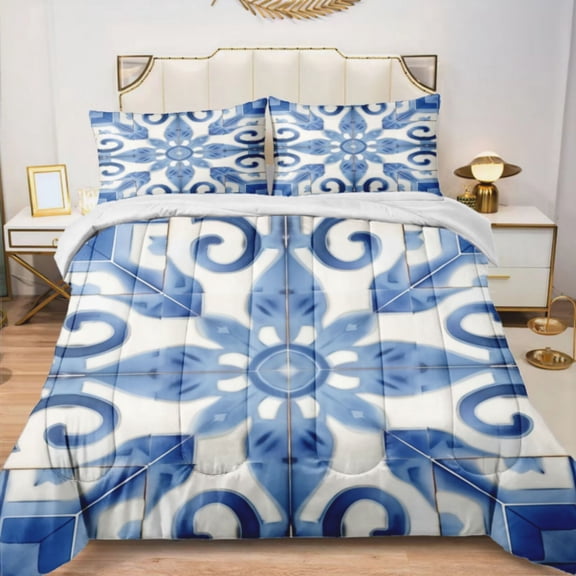 Quilted Comforter Duvet, All Season Duvet, Soft Bedding 3 Set, 1 Duvet Comforter & 2 Pillow Case, Mineral Blue, Twin