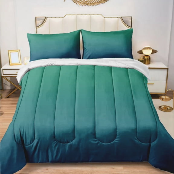 Quilted Comforter Duvet, All Season Duvet, Soft Bedding 3 Set, 1 Duvet Comforter & 2 Pillow Case, Mint and Sailor Blue, Queen