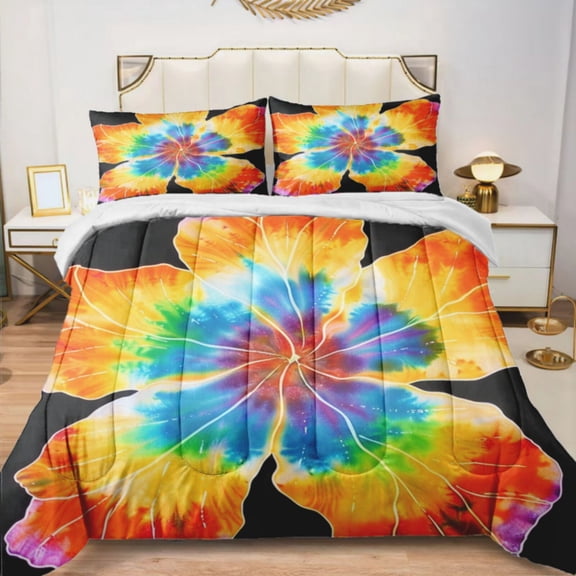 Quilted Comforter Duvet, All Season Duvet, Soft Bedding 3 Set, 1 Duvet Comforter & 2 Pillow Case, Tie Dye Petals, Twin