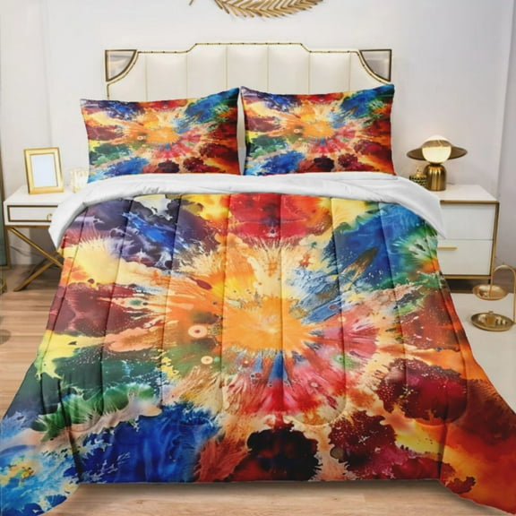 Quilted Comforter Duvet, All Season Duvet, Soft Bedding 3 Set, 1 Duvet Comforter & 2 Pillow Case, Tie Dye, Twin