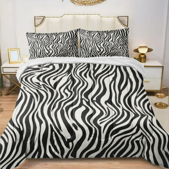 Quilted Comforter Duvet, All Season Duvet, Soft Bedding 3 Set, 1 Duvet Comforter & 2 Pillow Case, Zebra Pattern, Queen