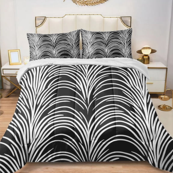 Quilted Comforter Duvet, All Season Duvet, Soft Bedding 3 Set, 1 Duvet Comforter & 2 Pillow Case, arch pattern with stripe line, Queen