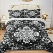 Quilted Comforter Duvet, All Season Duvet, Soft Bedding 3 Set, 1 Duvet Comforter & 2 Pillow Case, black bandana paisley, Twin