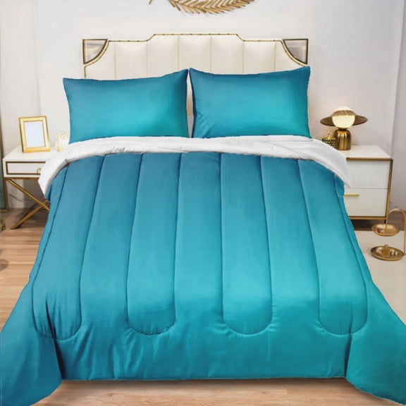 Quilted Comforter Duvet, All Season Duvet, Soft Bedding 3 Set, 1 Duvet Comforter & 2 Pillow Case, blue color blur background, Full