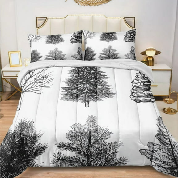 Quilted Comforter Duvet, All Season Duvet, Soft Bedding 3 Set, 1 Duvet Comforter & 2 Pillow Case, christmas tree, Twin