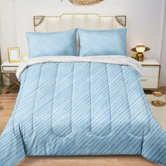 Quilted Comforter Duvet, All Season Duvet, Soft Bedding 3 Set, 1 Duvet Comforter & 2 Pillow Case, light blue denim pattern texture, King