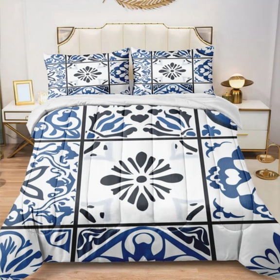 Quilted Comforter Duvet, All Season Duvet, Soft Bedding 3 Set, 1 Duvet Comforter & 2 Pillow Case, portuguese Moroccan, King