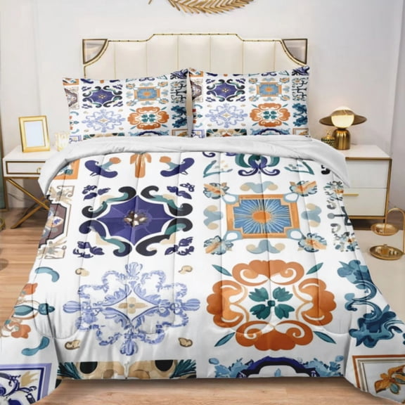Quilted Comforter Duvet, All Season Duvet, Soft Bedding 3 Set, 1 Duvet Comforter & 2 Pillow Case, portuguese Moroccan, King