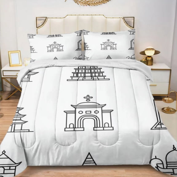 Quilted Comforter Duvet, All Season Duvet, Soft Bedding 3 Set, 1 Duvet Comforter & 2 Pillow Case, religion temple, Twin