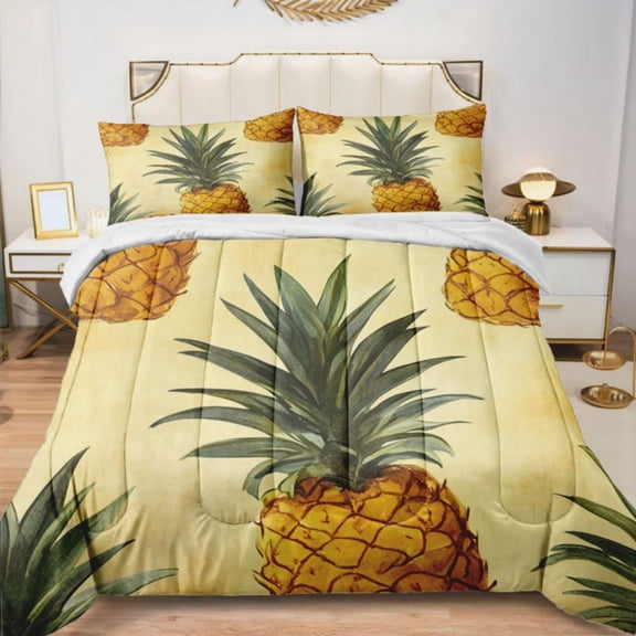 Quilted Comforter Duvet, All Season Duvet, Soft Bedding 3 Set, 1 Duvet Comforter & 2 Pillow Case, vintage pineapple, Full