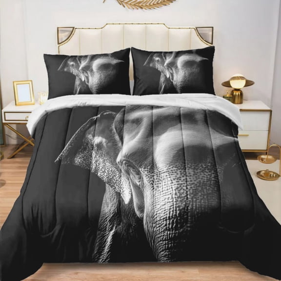 Quilted Comforter Duvet, All Season Duvet, Soft Bedding 3 Set, 1 Duvet Comforter & 2 Pillow Case, wild big elephant, Queen