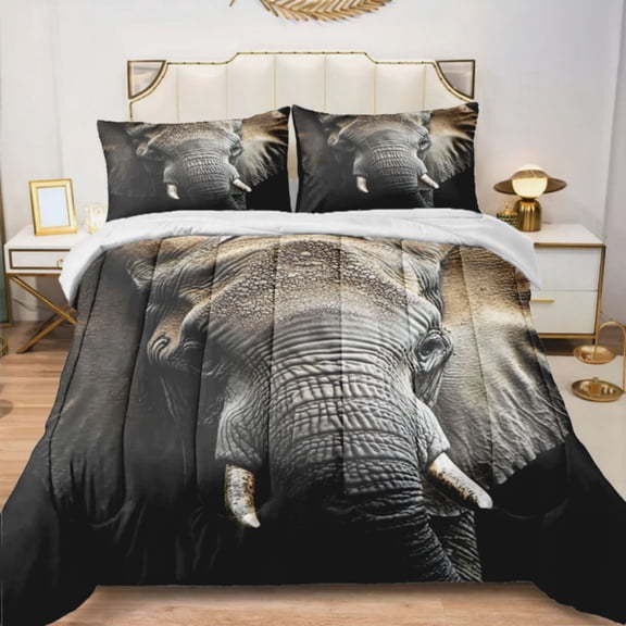 Quilted Comforter Duvet, All Season Duvet, Soft Bedding 3 Set, 1 Duvet Comforter & 2 Pillow Case, wild big elephant, Queen
