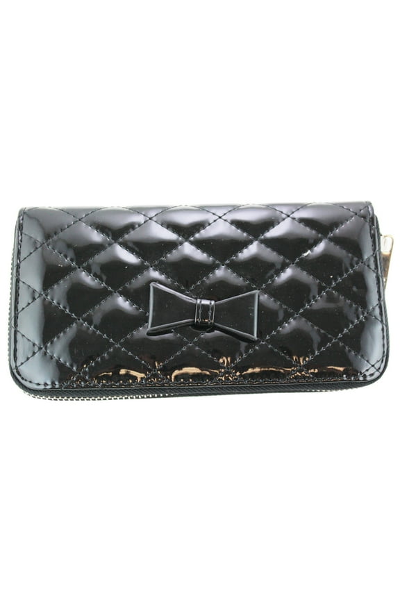 Quilted Compact Purse - Slim & Convenient Womans Wallet (Black)