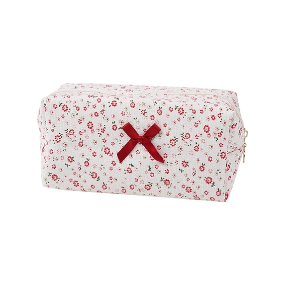 Quilted Cosmetic Bag, Exquisite Pattern Toiletry Pouch Travel Makeup Organizer Portable Beauty Storage Case for Women Daily Essentials Vanity Bag